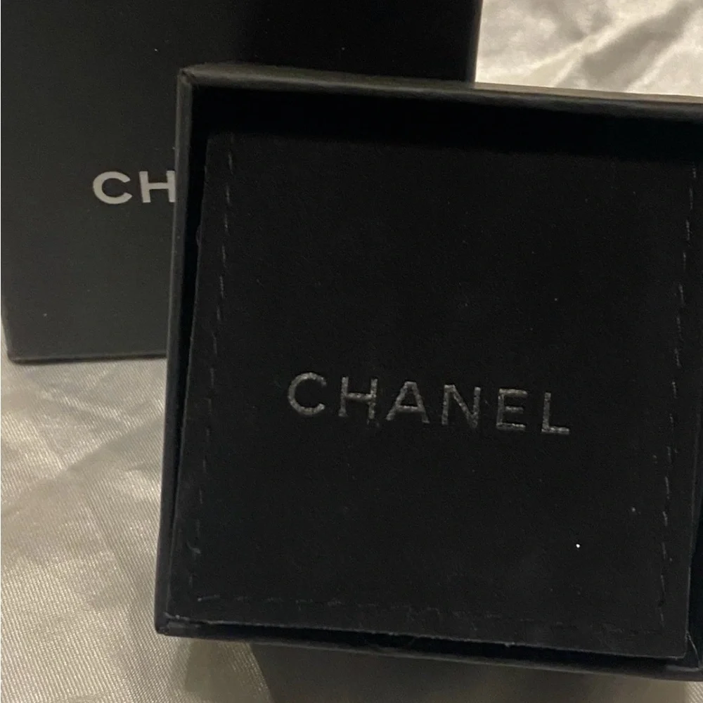 CHANEL Gold Heart Earrings Studs with Black CC Emblem and Paper Insert
